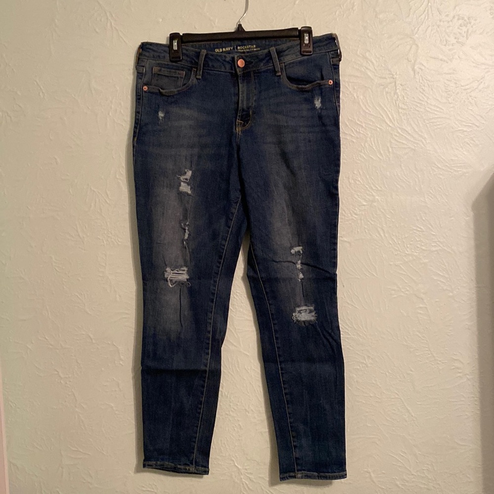 Old Navy Rockstar Medium Wash Distressed Skinny Jeans